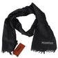 Elegant Black Wool Fringed Scarf