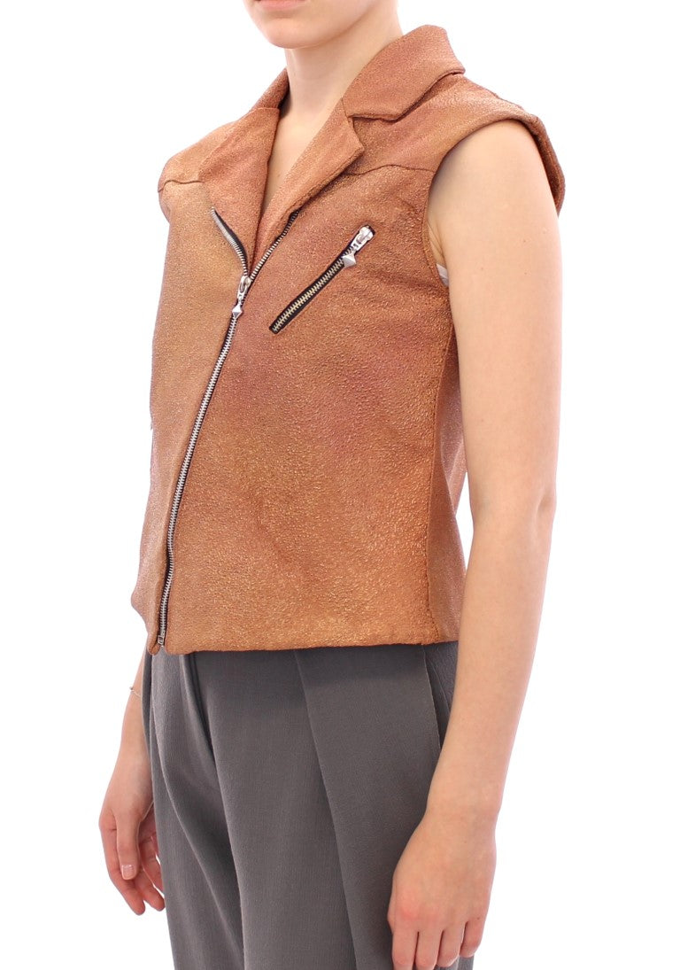 Ärmellose Leder-Couture-Weste in sattem Braun