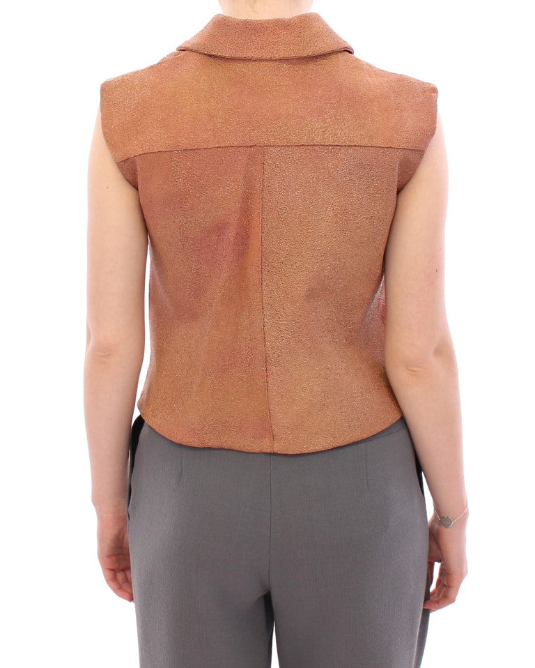 Ärmellose Leder-Couture-Weste in sattem Braun