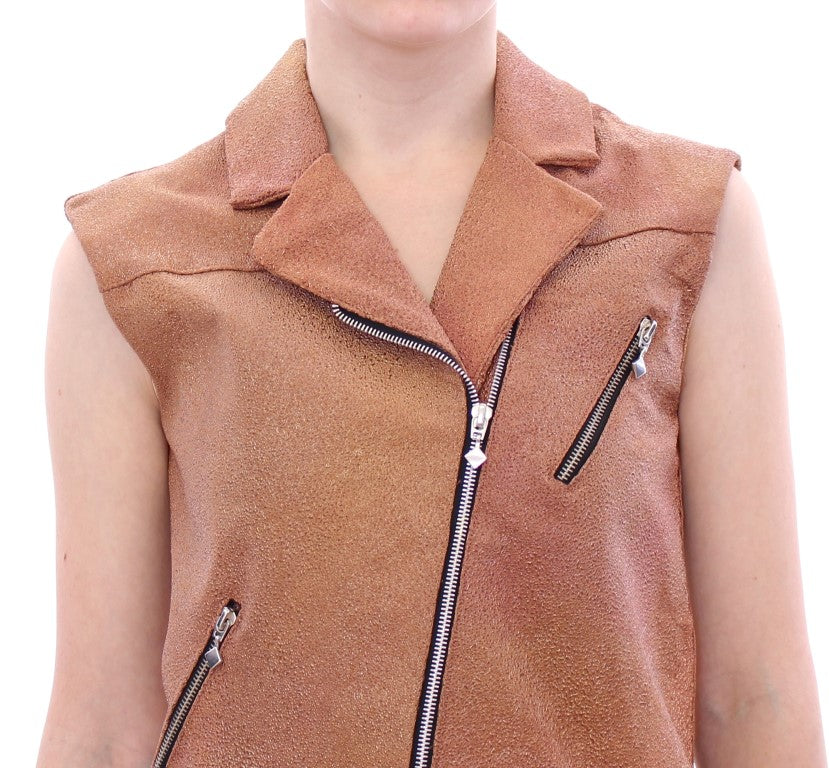 Ärmellose Leder-Couture-Weste in sattem Braun