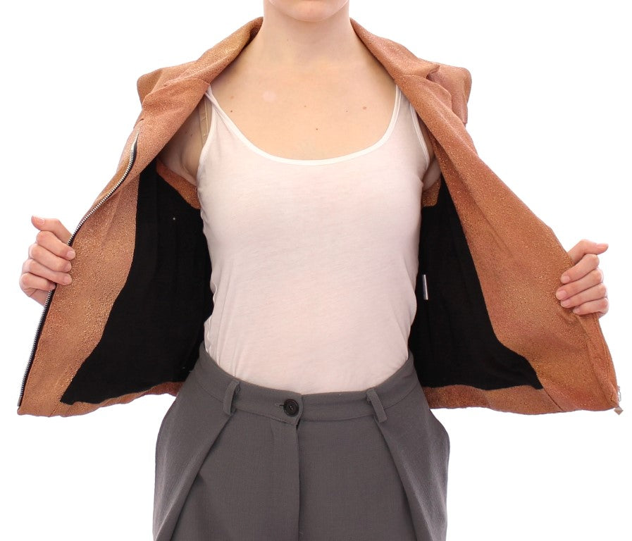 Ärmellose Leder-Couture-Weste in sattem Braun
