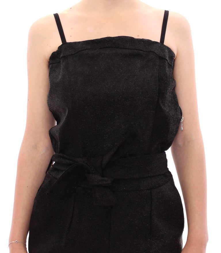 Eleganter schwarzer Leder-Jumpsuit mit Taillengurt