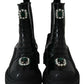 Elegant Black Leather Combat Boots with Crystal Detail