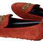 Opulent Orange Leather Loafers with Gold Embroidery