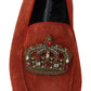 Opulent Orange Leather Loafers with Gold Embroidery