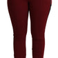 Pantaloni skinny rossi ricamati a vita alta