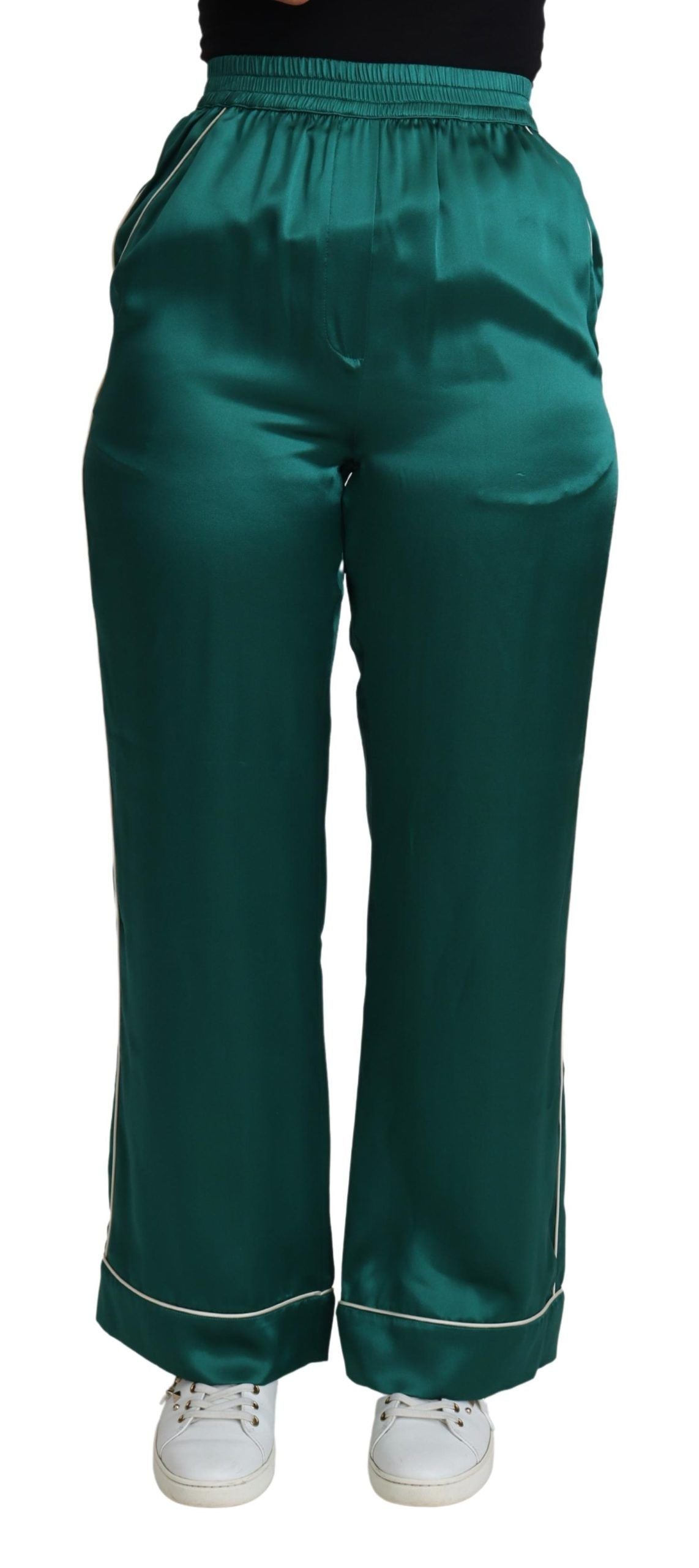 Pantaloni da pigiama in seta squisiti in verde lussureggiante