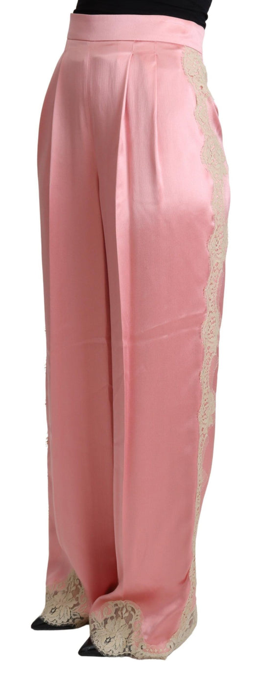 Pantaloni a gamba larga in raso misto seta rosa