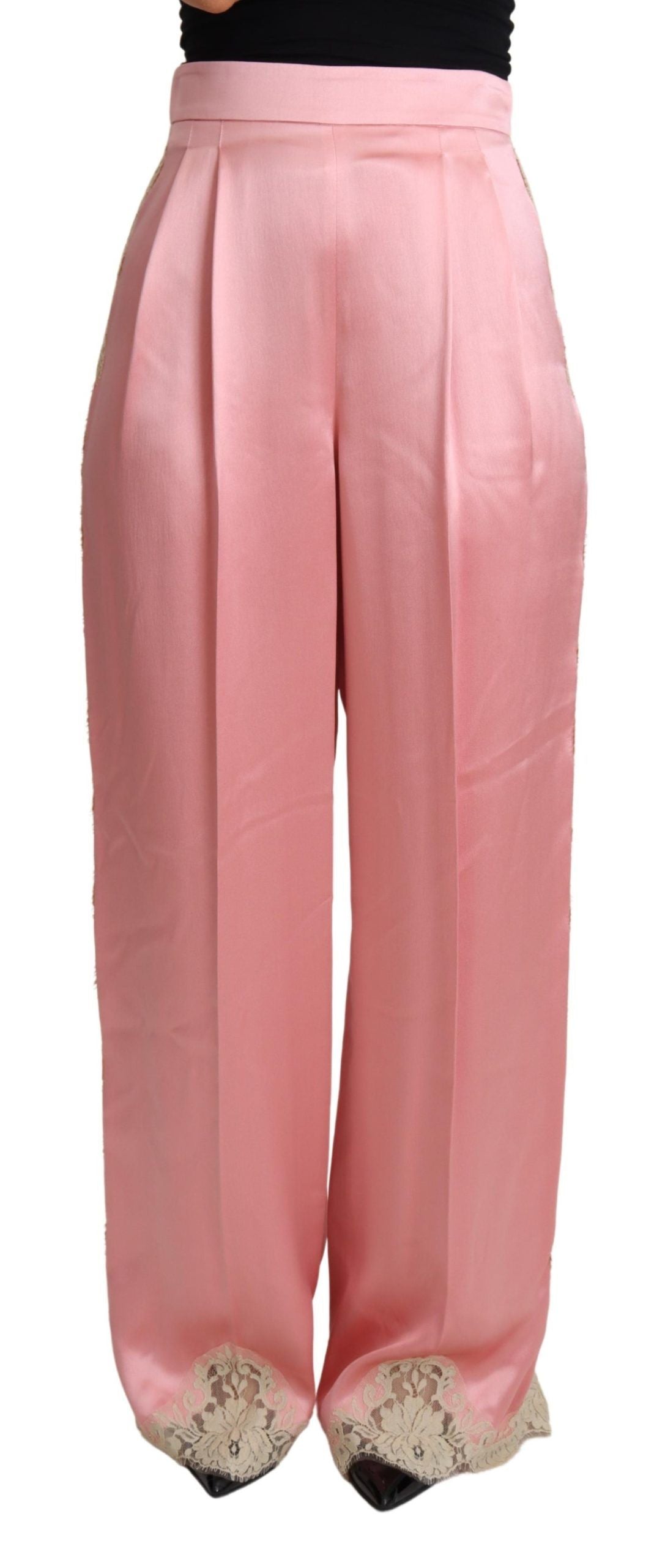 Pantaloni a gamba larga in raso misto seta rosa