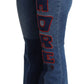 Eleganti jeans bootcut in denim con toppa Amore