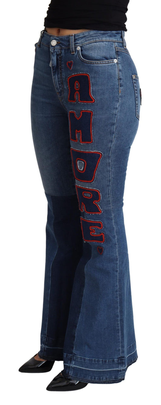 Eleganti jeans bootcut in denim con toppa Amore