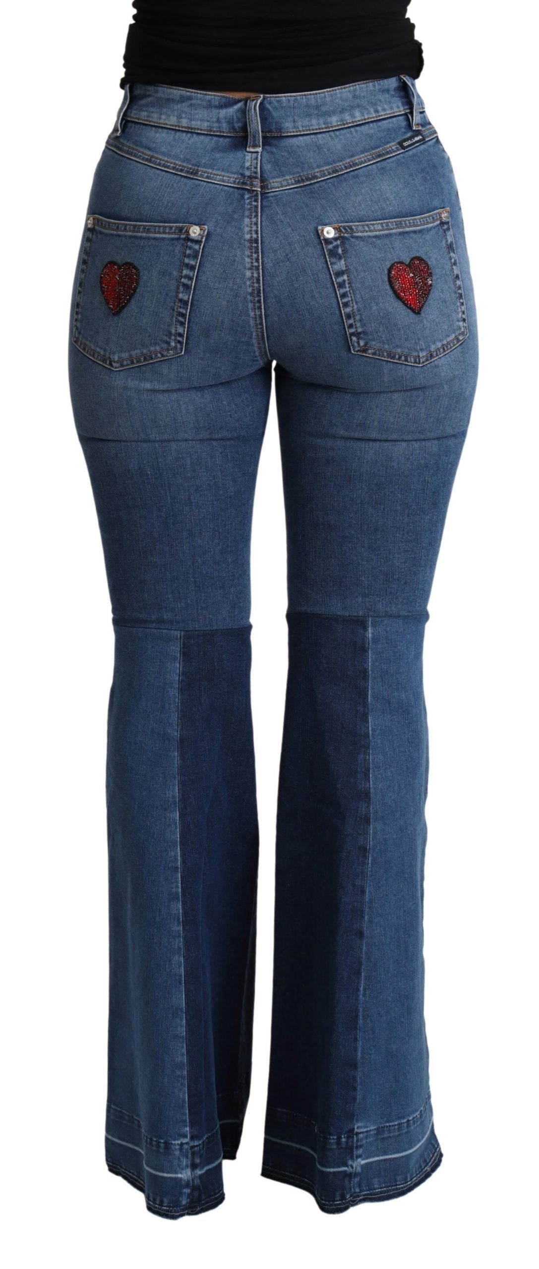 Eleganti jeans bootcut in denim con toppa Amore