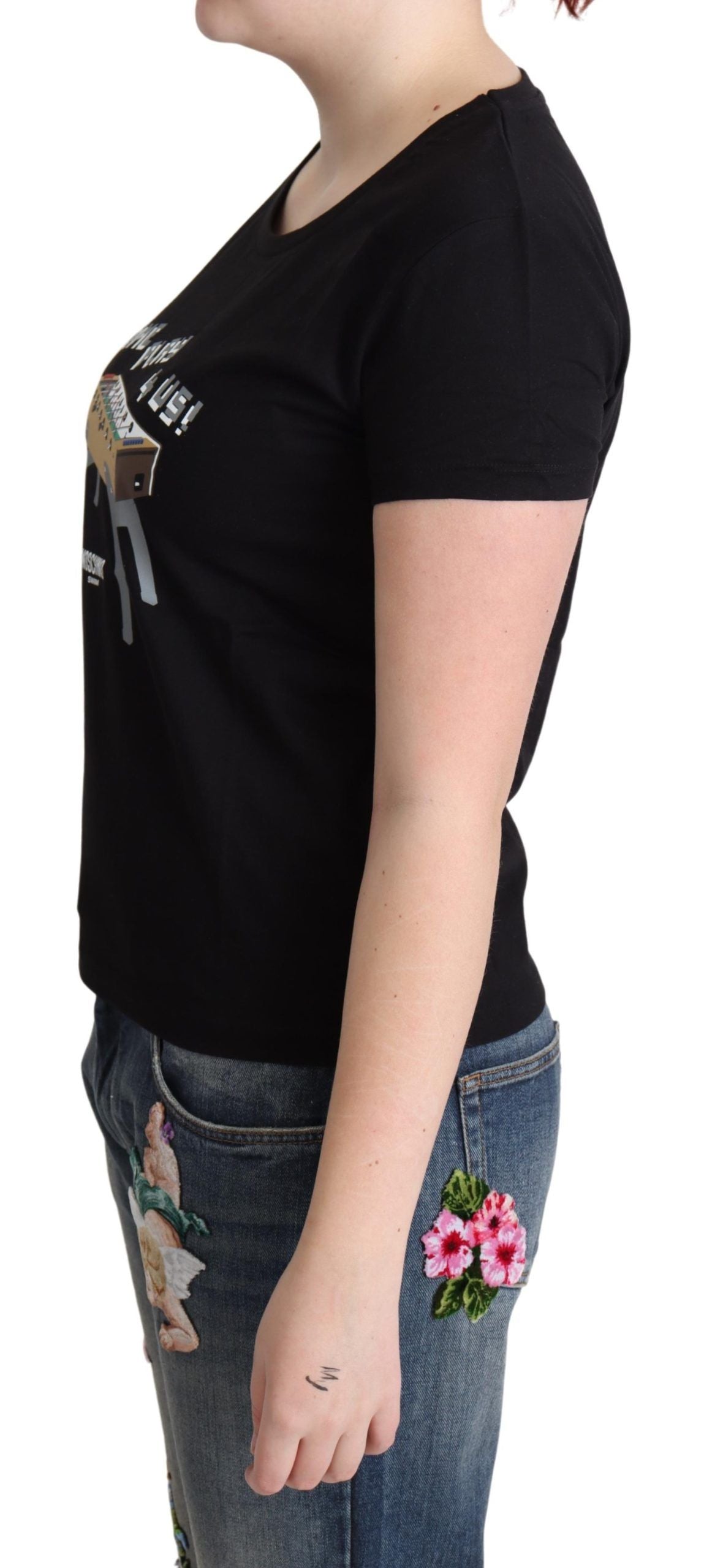 T-shirt in cotone nero chic con stampa giocosa