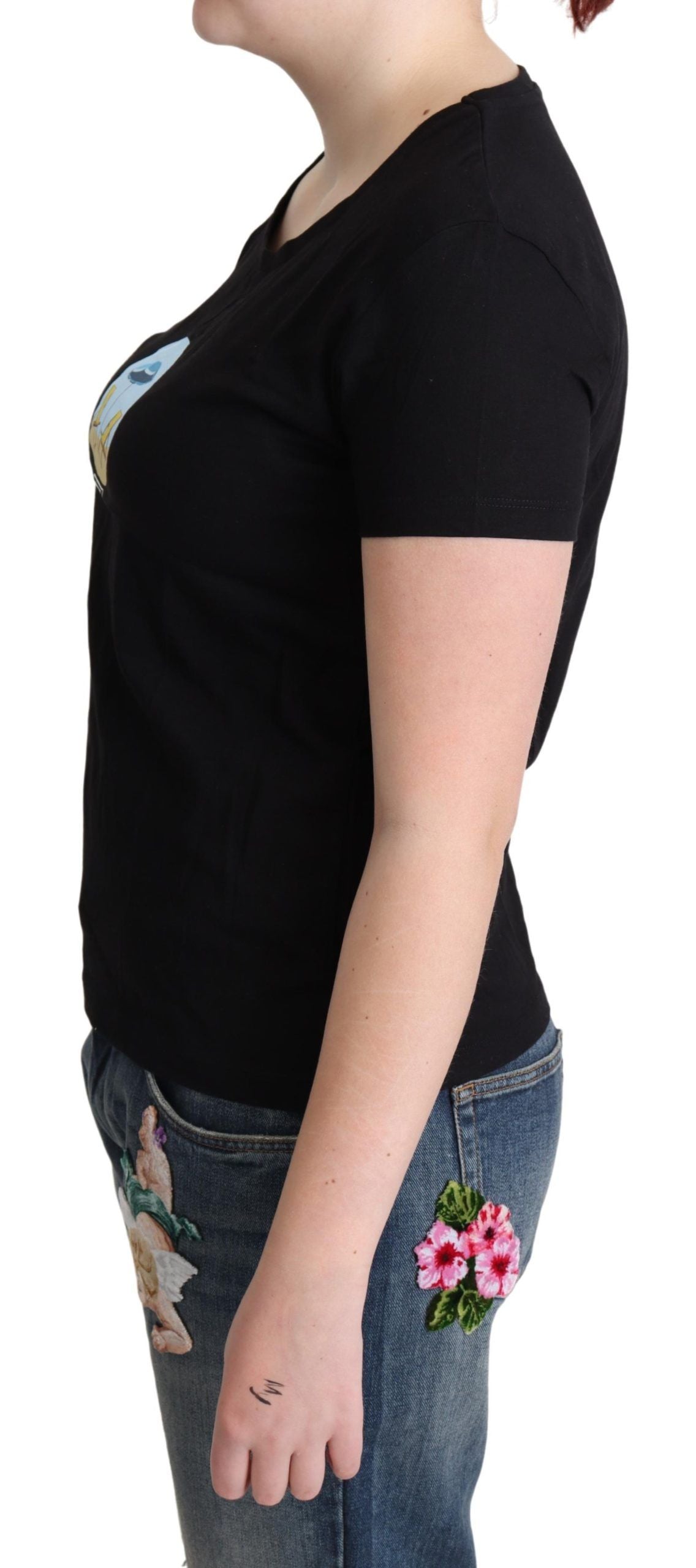 Maglietta girocollo in cotone nero chic