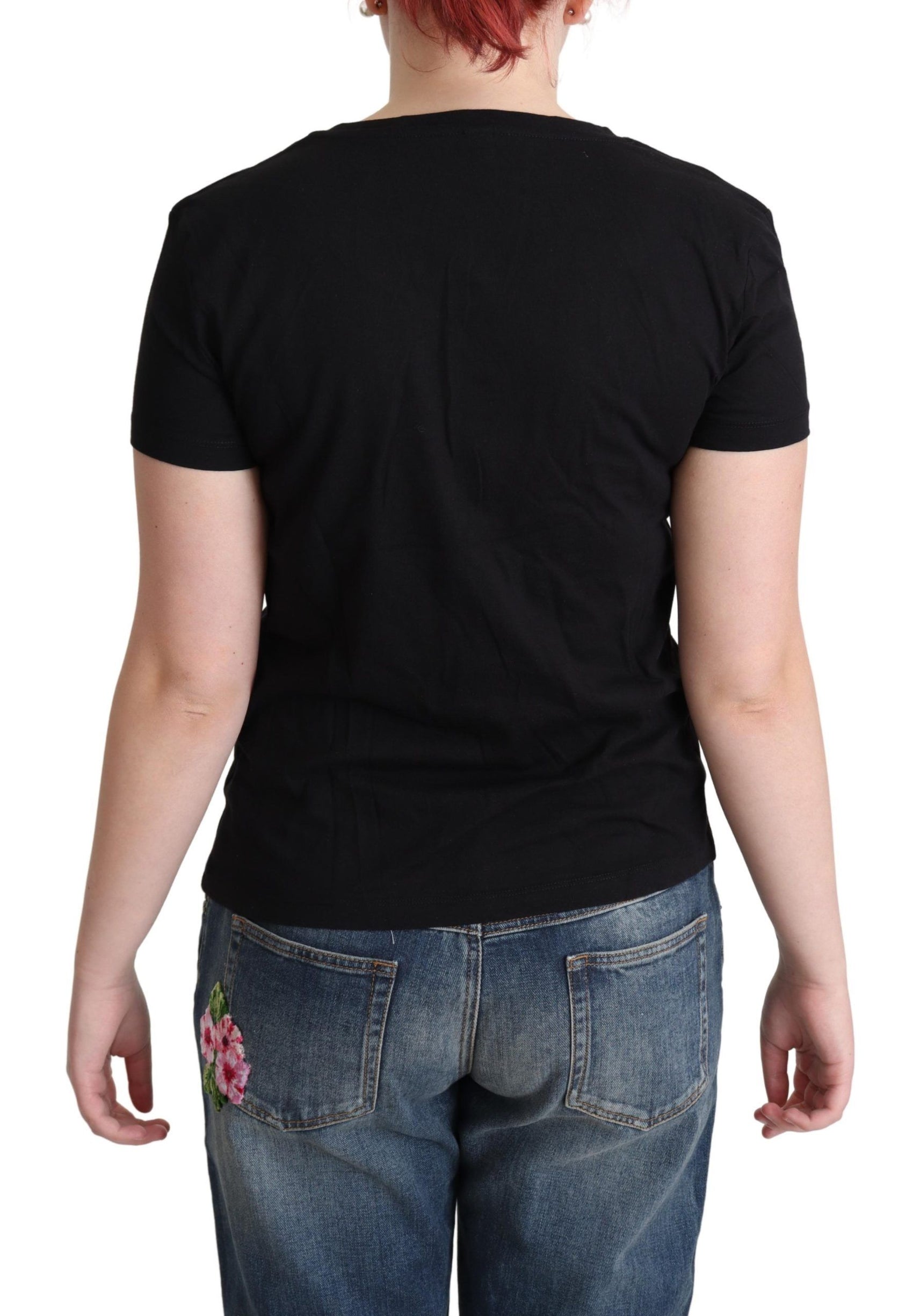 Maglietta girocollo in cotone nero chic