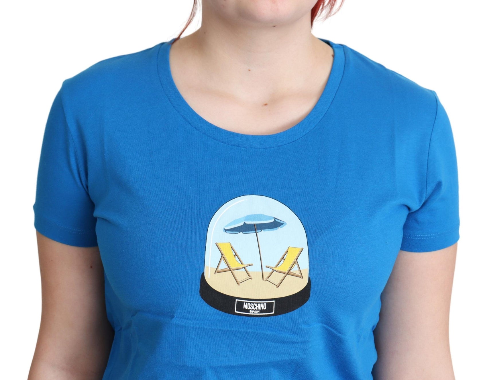 Schickes blaues Baumwoll-T-Shirt mit ikonischem Aufdruck