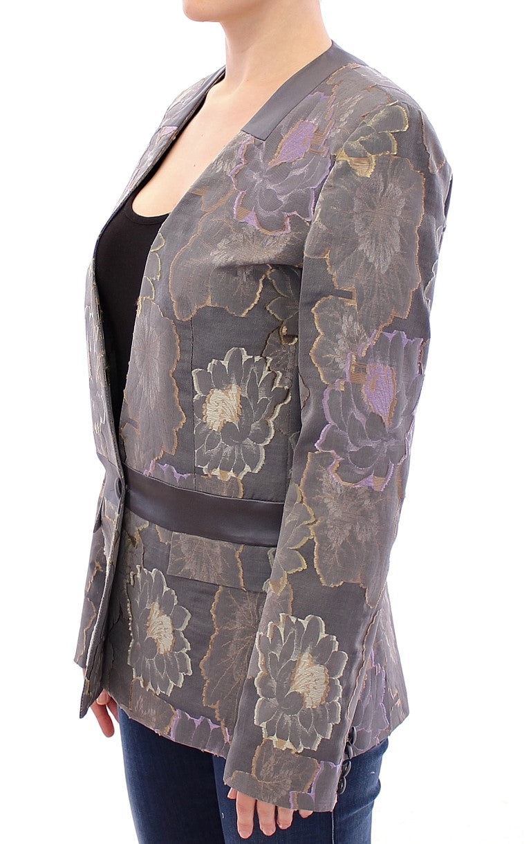 Blazer monopetto in seta floreale chic