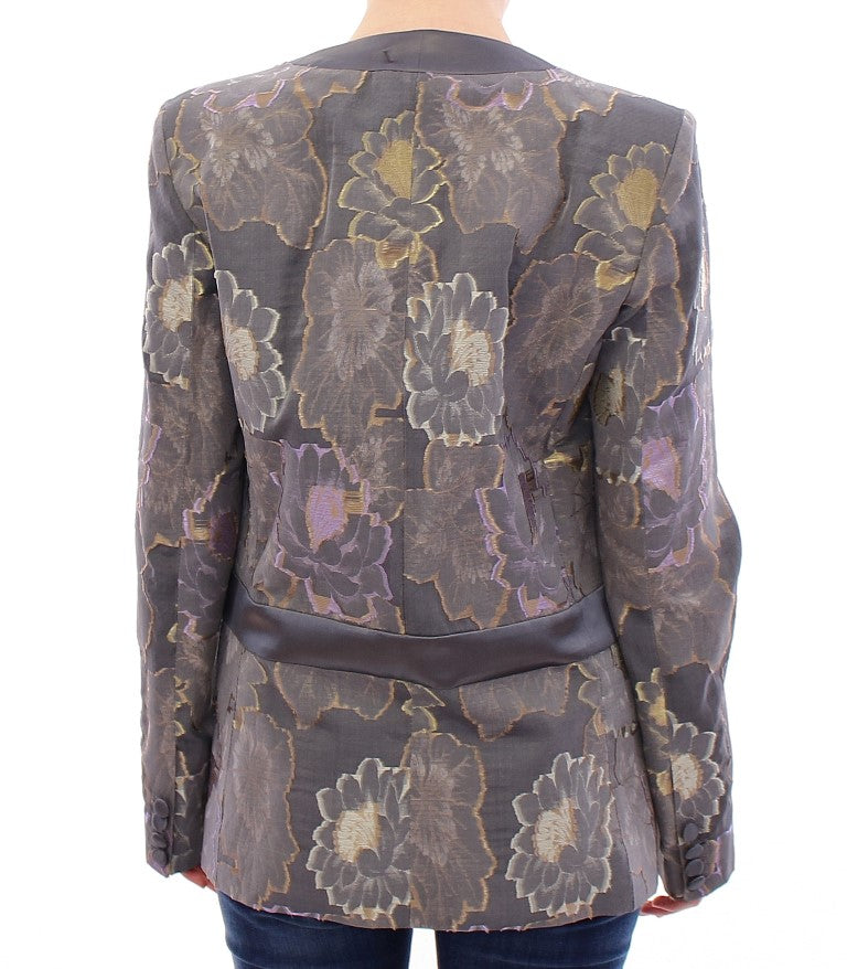 Blazer monopetto in seta floreale chic