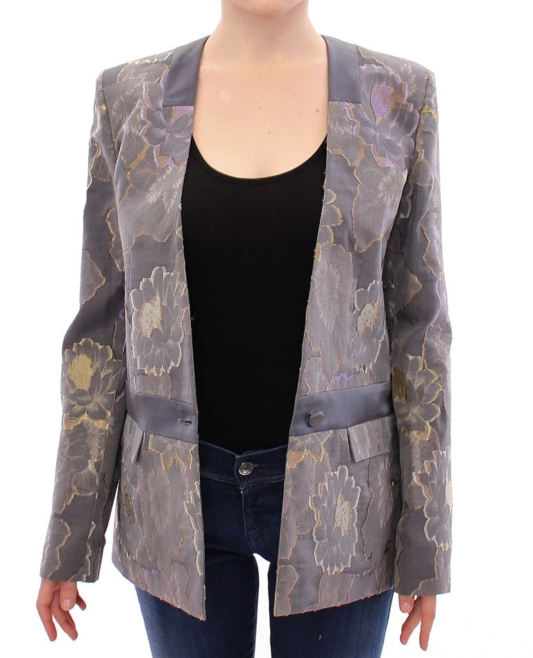 Blazer monopetto in seta floreale chic