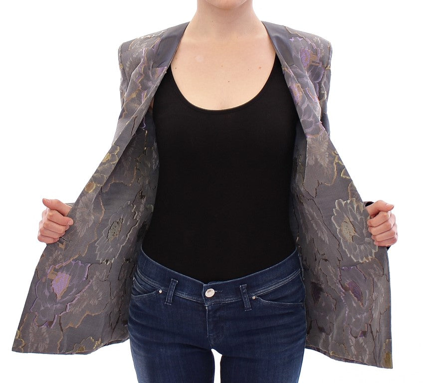 Blazer monopetto in seta floreale chic