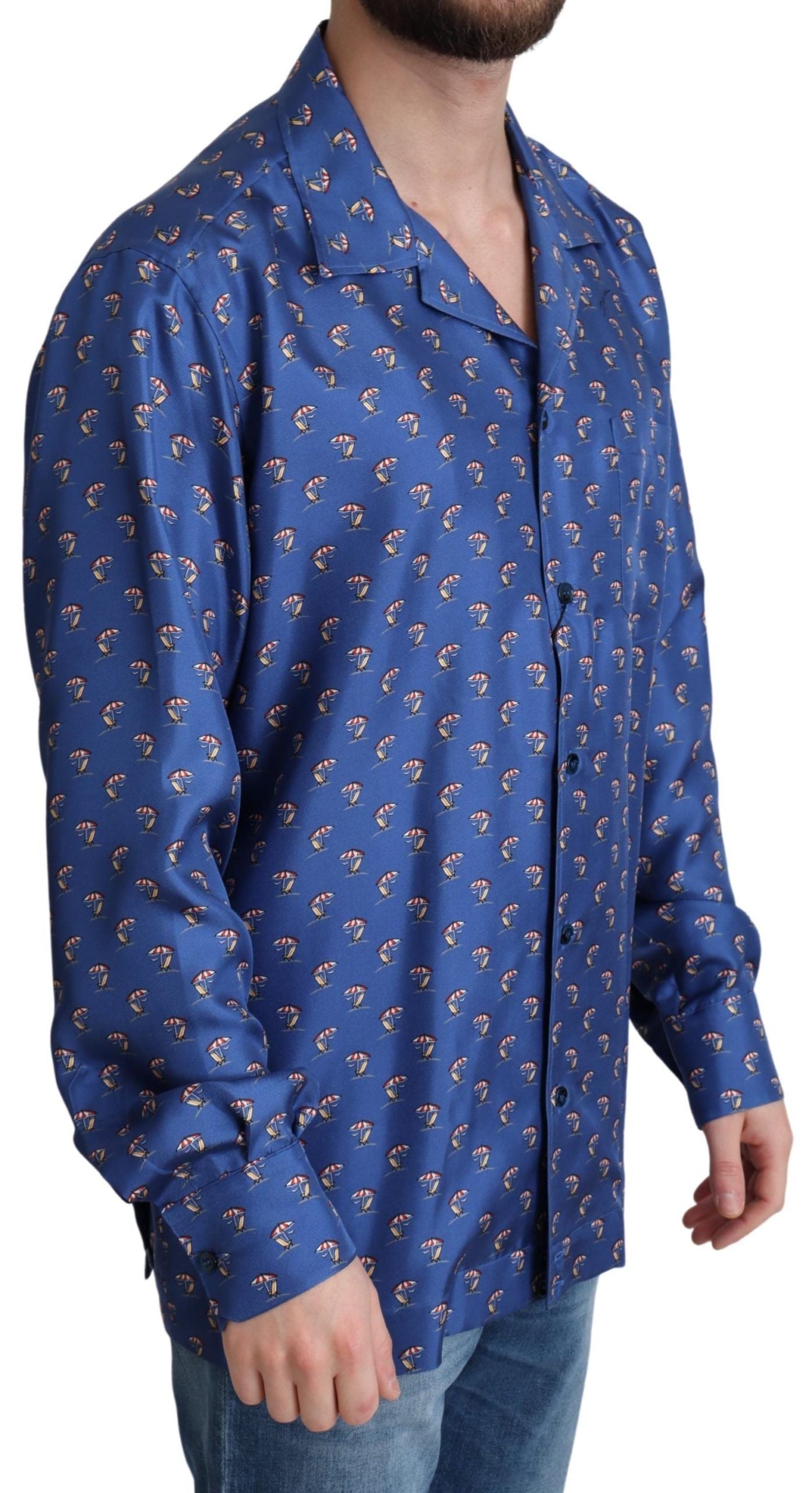 Camicia casual con stampa di sedia da spiaggia in seta