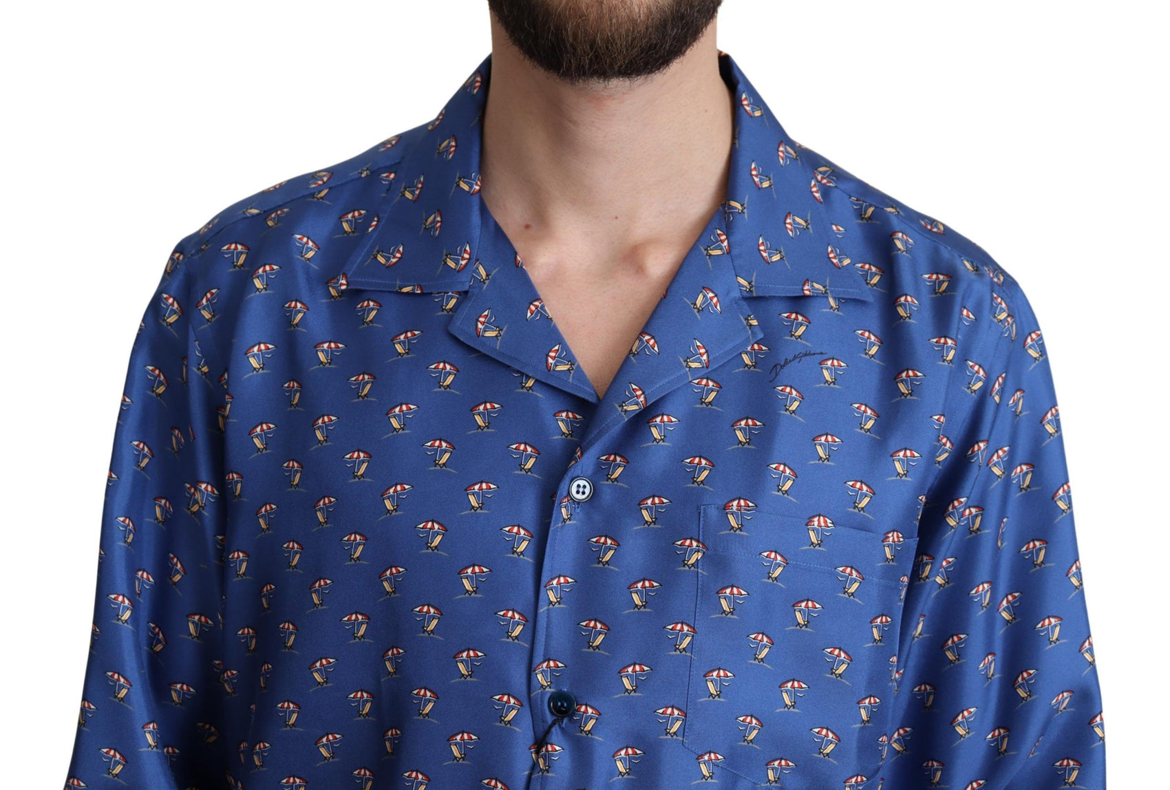 Camicia casual con stampa di sedia da spiaggia in seta
