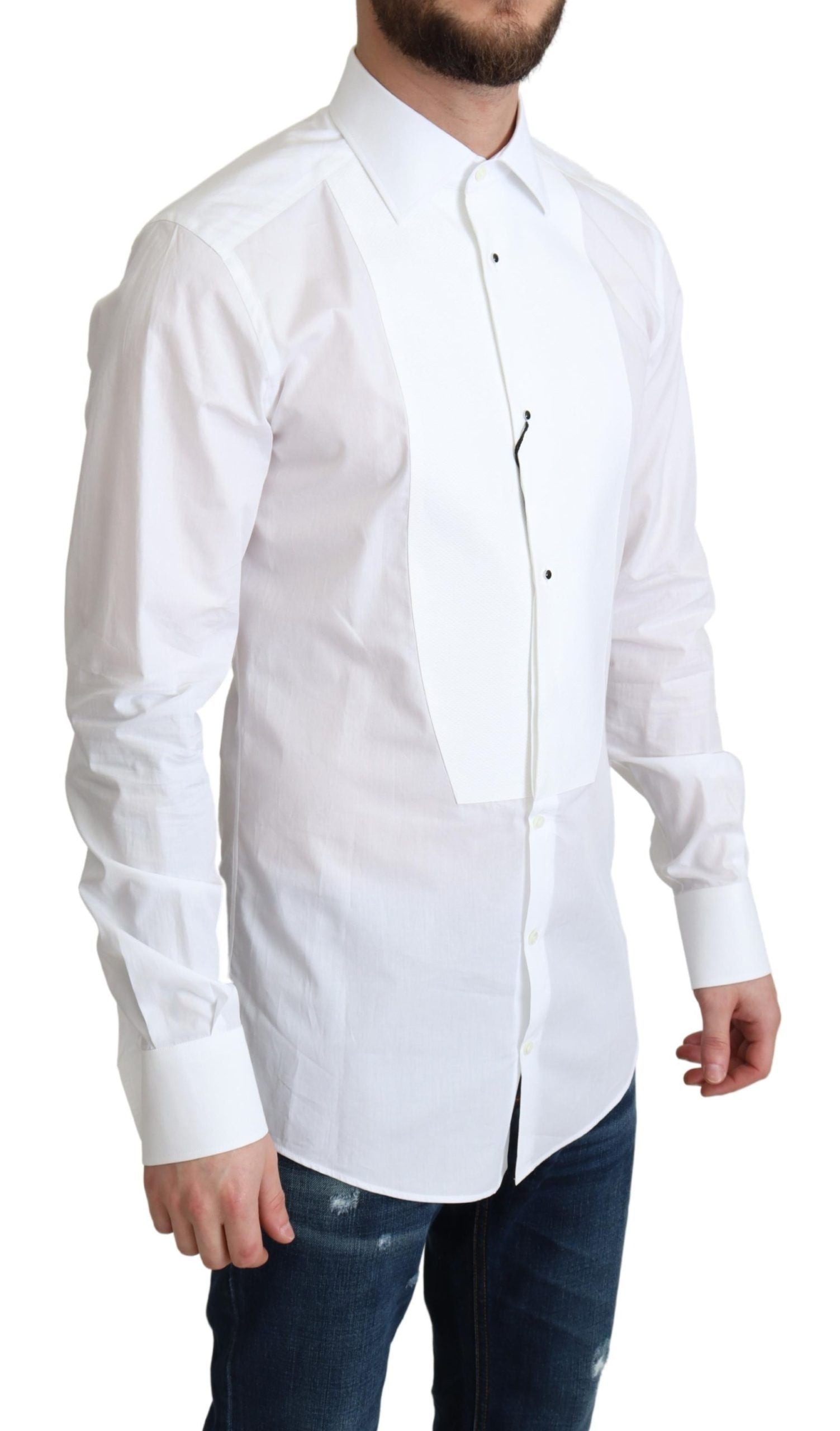 Elegante camicia bianca in cotone con pettorina
