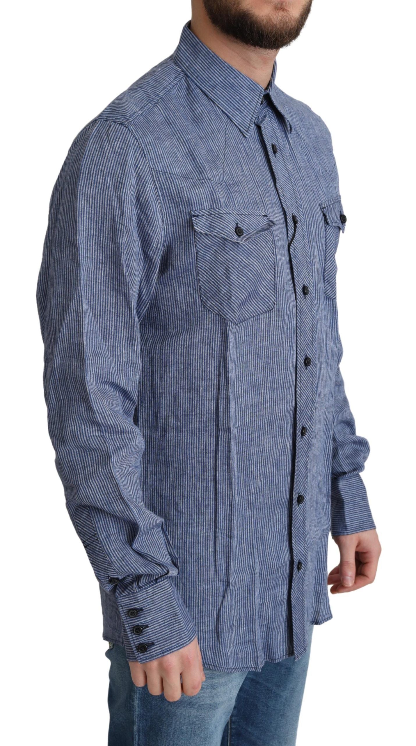 Elegante camicia a righe in lino con bottoni
