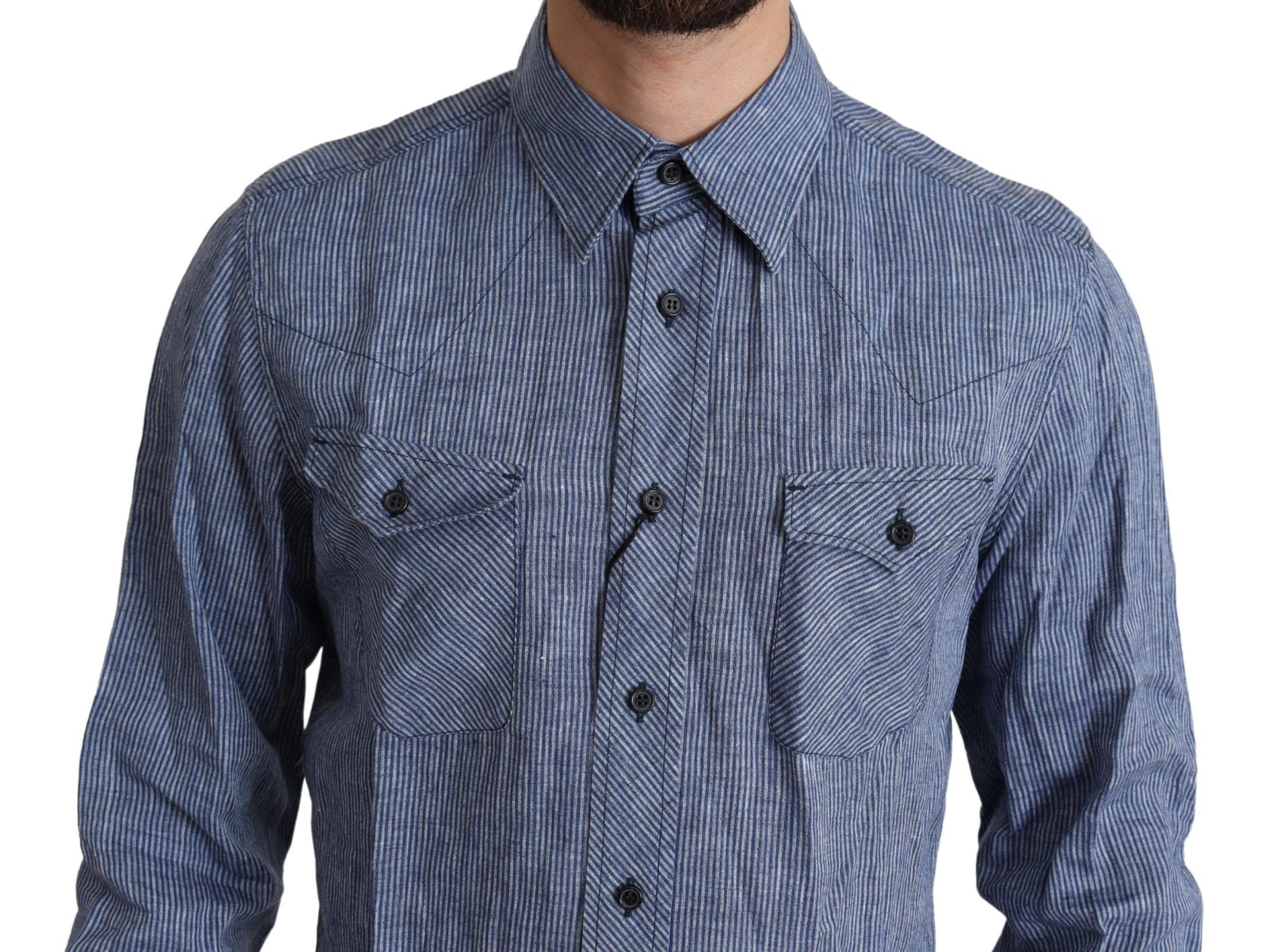 Elegante camicia a righe in lino con bottoni
