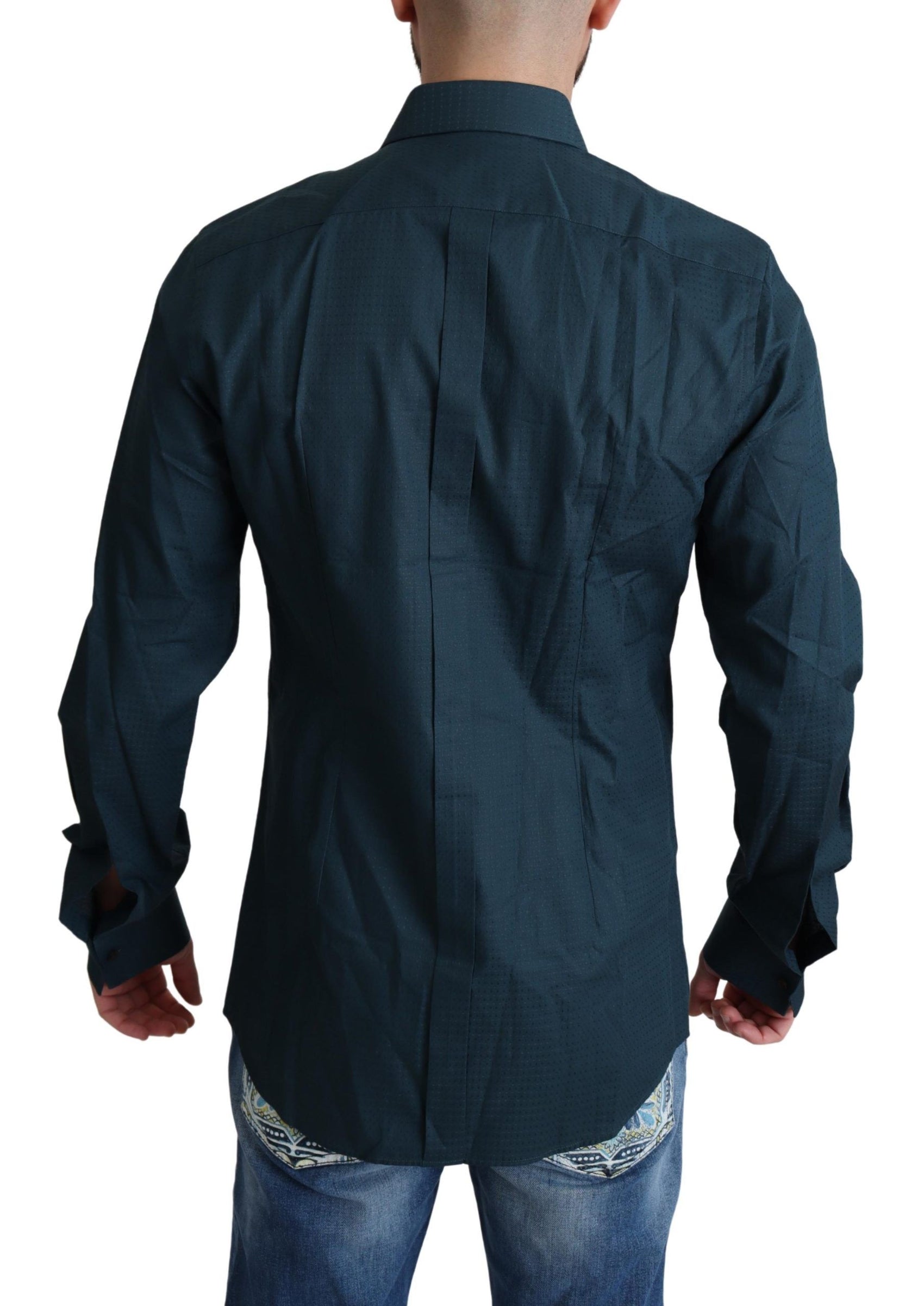 Elegante camicia da smoking blu con volant