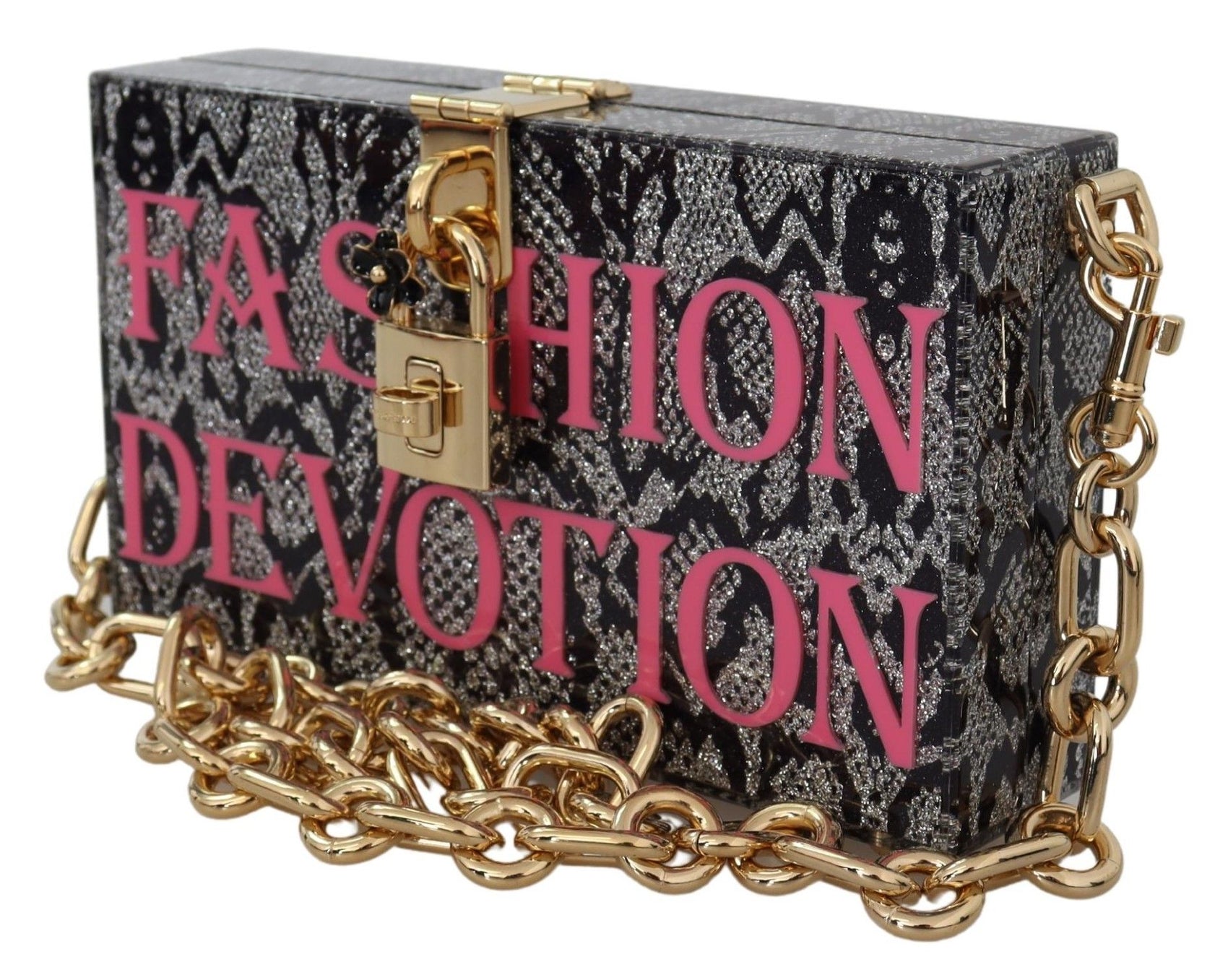 Graue Dolce Box Clutch aus Harz mit goldenen Details