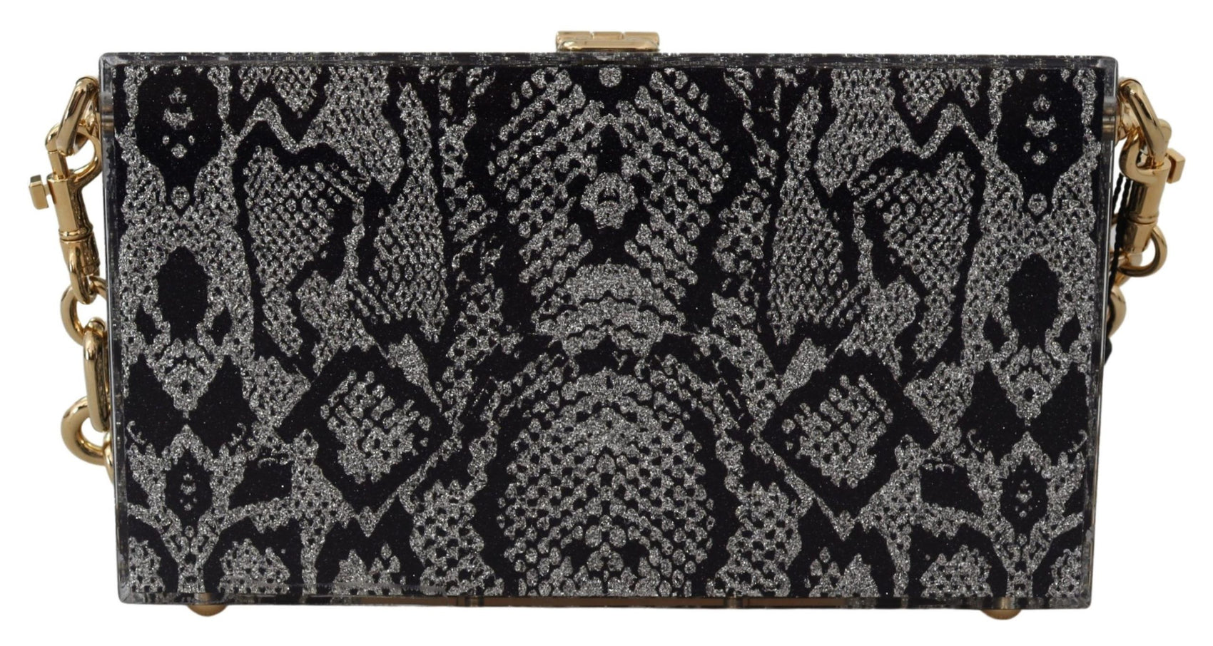 Graue Dolce Box Clutch aus Harz mit goldenen Details
