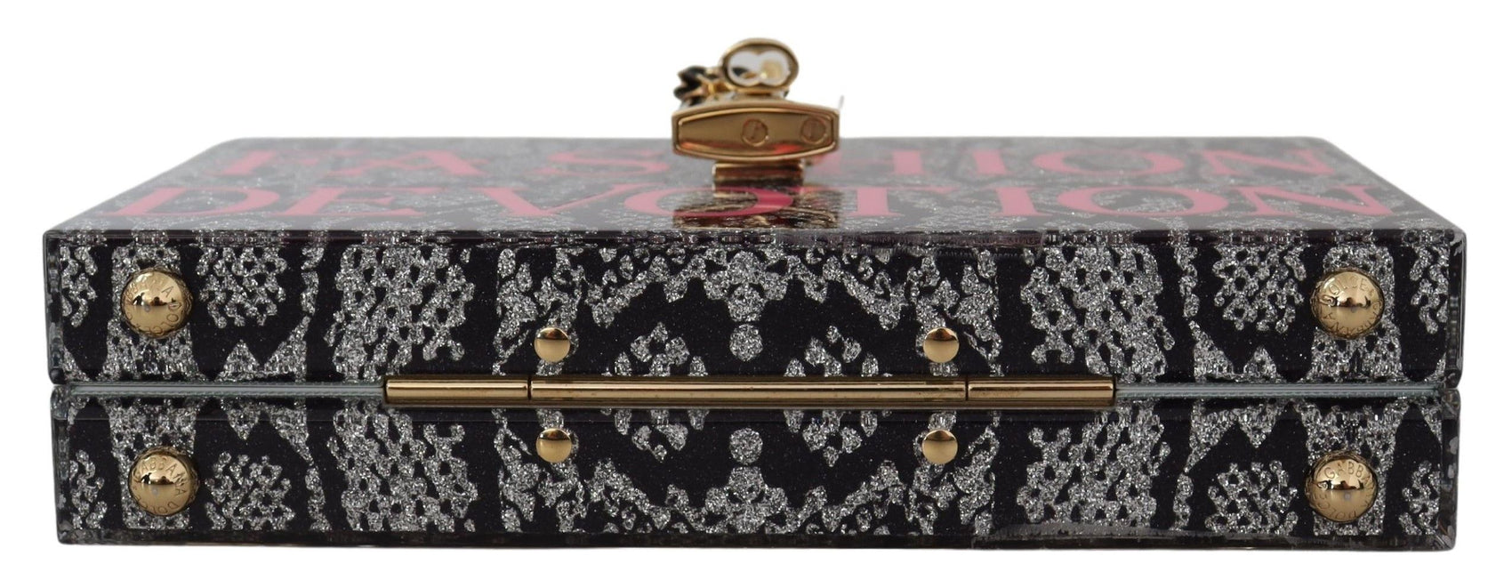 Graue Dolce Box Clutch aus Harz mit goldenen Details