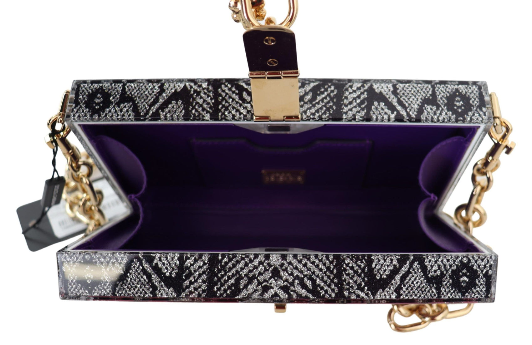 Graue Dolce Box Clutch aus Harz mit goldenen Details