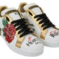 Elegant Sequined Floral Leather Sneakers