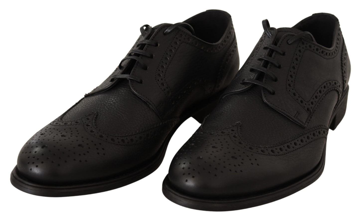 Eleganti scarpe Derby in pelle nera con punta a coda di rondine