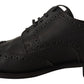 Elegant Black Leather Derby Wingtip Shoes