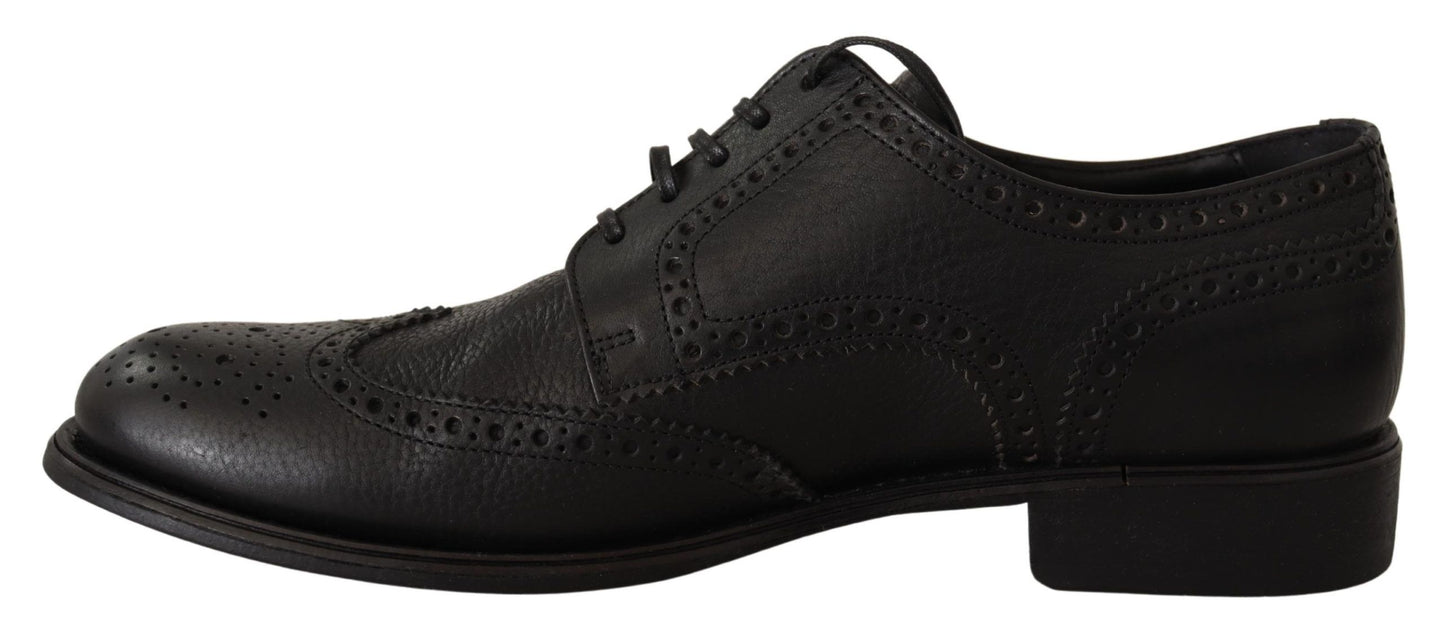 Eleganti scarpe Derby in pelle nera con punta a coda di rondine