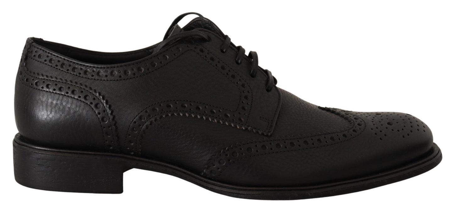 Eleganti scarpe Derby in pelle nera con punta a coda di rondine