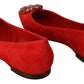 Crystal Embellished Red Suede Flats