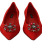 Crystal Embellished Red Suede Flats