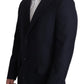 Elegant Dark Blue Virgin Wool Men's Coat