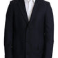 Elegant Dark Blue Virgin Wool Men's Coat