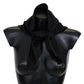 Elegant Black Wool Scarf with Logo Embroidery