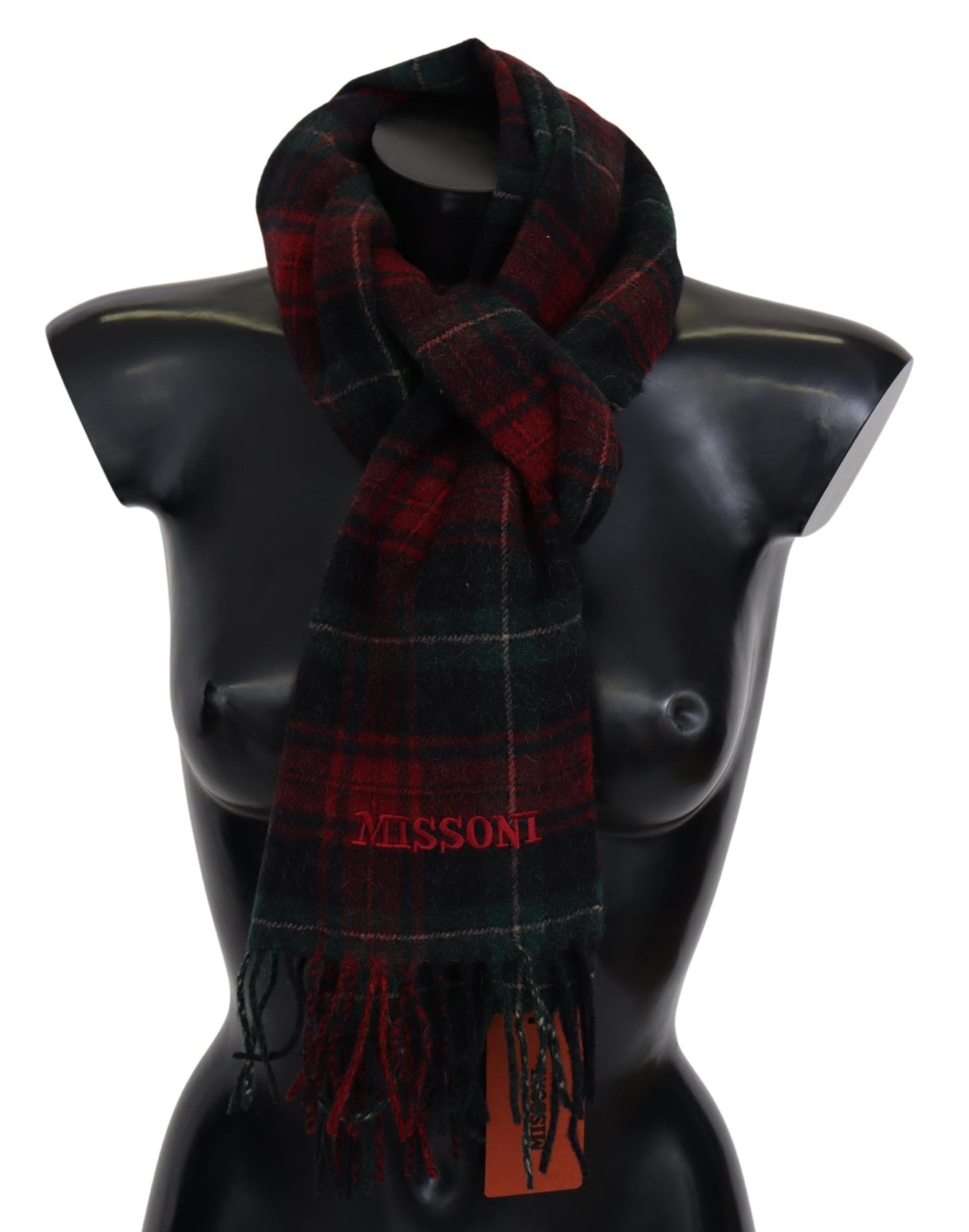 Elegant Check Wool Scarf with Logo Embroidery