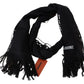 Elegant Wool Silk Unisex Black Scarf