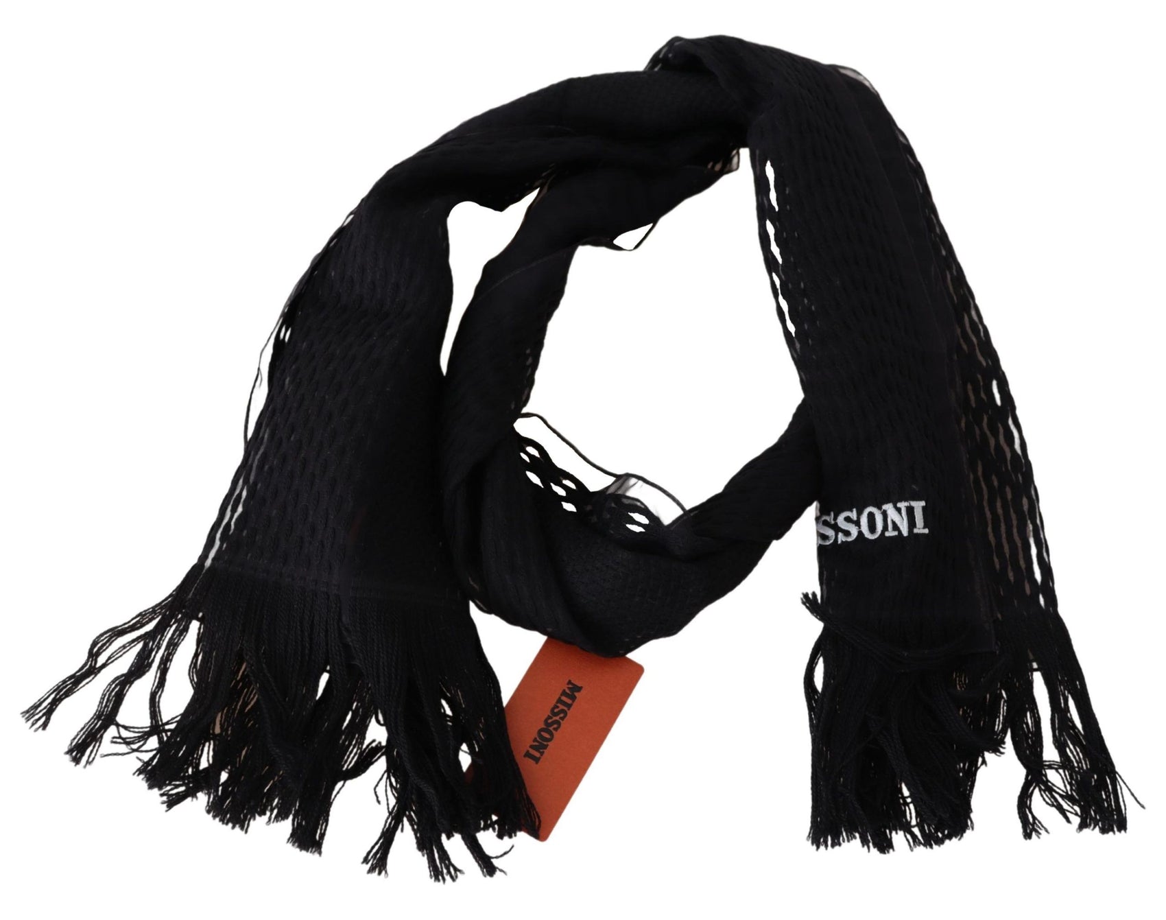 Elegante sciarpa nera unisex in lana e seta