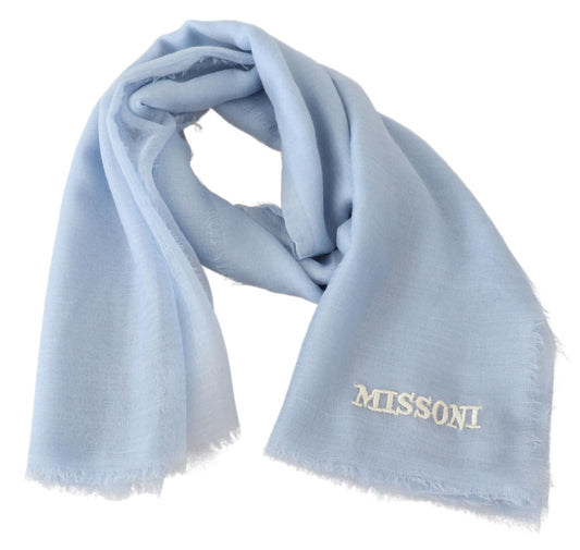 Elegant Light-Blue Cashmere Scarf with Fringes