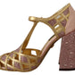 Silk-Infused Leather Crystal Pumps in Pink Gold