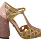 Silk-Infused Leather Crystal Pumps in Pink Gold